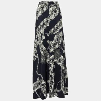 Pre Owned Just Cavalli Black Chain Printed Jersey Maxi Skirt L