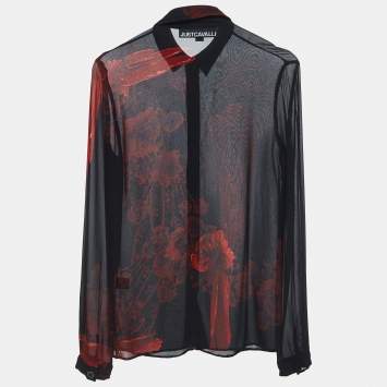 Pre Owned Just Cavalli Black Floral Print Georgette Button Front Shirt S