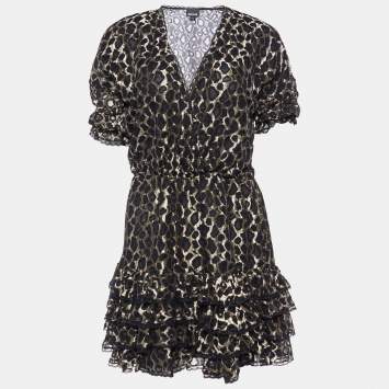 Pre Owned Just Cavalli Black Leopard Lace Ruffle Dress M
