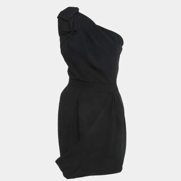 Pre Owned Just Cavalli Black Crepe One-Shoulder Pleated Mini Dress M