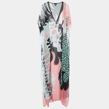 Pre Owned Just Cavalli Multicolor Abstract Print Georgette Kaftan Cover-Up Dress S