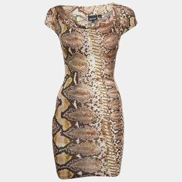 Pre Owned Just Cavalli Multicolor Snakeskin Print Knit Mini Dress XS
