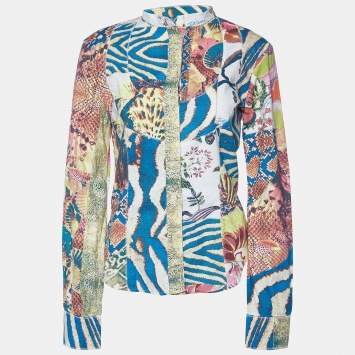 Pre Owned Just Cavalli Multicolor Patchwork Printed Cotton Button Front Shirt M 