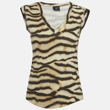 Pre Owned Just Cavalli Brown Animal Print Knit V-Neck Sleeveless Top S