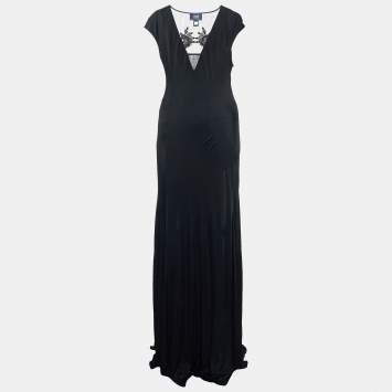 Pre Owned Class by Roberto Cavalli Black Jersey Embellished Sleeveless Maxi Dress L