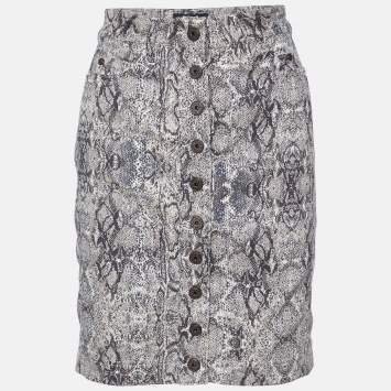 Pre Owned Just Cavalli Beige Animal Pattern Cotton Fitted Skirt S