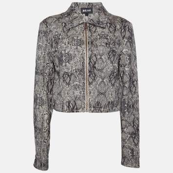 Pre Owned Just Cavalli Beige Animal Pattern Cotton Cropped Jacket M