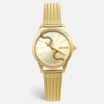 مملوكة مسبقًا Just Cavalli 1L029 Champagne Dial Gold Tone Stainless Steel Women's Wristwatch 34 mm
