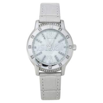 Pre Owned Roberto Cavalli Mother Of Pearl Stainless Steel Leather R7251161545 Women's Wristwatch 34 mm