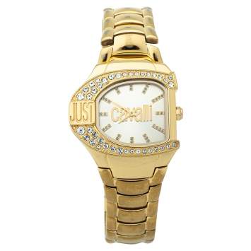 Pre Owned Just Cavalli Champagne Yellow Gold Tone Stainless Steel R7253160501 Women's Wristwatch 35 mm