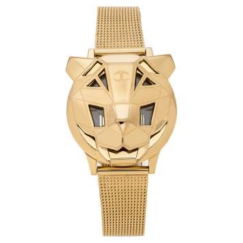 Pre Owned Just Cavalli White Mother Of Pearl Yellow Gold Tone Stainless Steel Just Tiger 7251561502 Women's Wristwatch 34 mm