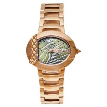 Pre Owned Just Cavalli Green Gold Tone Stainless Steel 1L109 Animal Quartz Women's Wristwatch 33MM