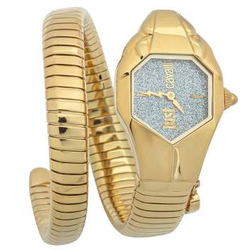 Pre Owned Just Cavalli Glitter Silver Yellow Gold Plated Stainless Steel Serpent JC1L001M0135 Women's Wristwatch 35mm