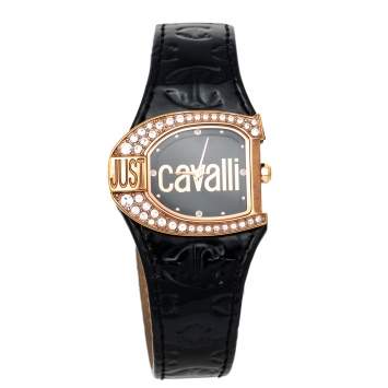 Pre Owned Just Cavalli Black Rose Gold Plated Stainless Steel JC Logo 2H 7251160525 Women's Wristwatch 35 mm