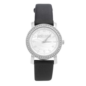 Pre Owned Just Cavalli Silver Stainless Steel Leather Moon 3H R7251103501 Women's Wristwatch 38 mm