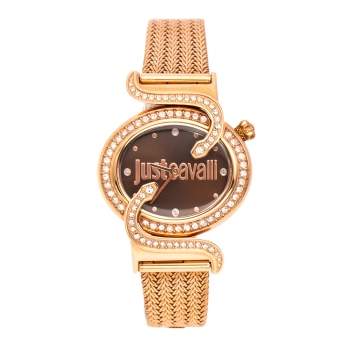 Pre Owned Just Cavalli Brown Rose Gold Tone Stainless Steel Sin 7253591506 Women's Wristwatch 35 mm
