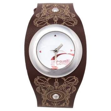 Pre Owned Just Cavalli White Stainless Steel Leather R7251575545 Women's Wristwatch 31 mm