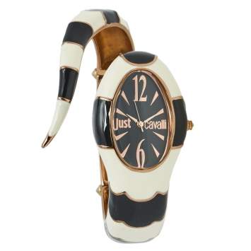 Pre Owned Just Cavalli Black Enamel & Rose Gold Tone Metal Poison 7253153506 Women's Wristwatch 27 mm