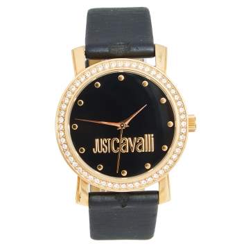 Pre Owned Just Cavalli Black Rose Gold Plated Stainless Steel Satin Moon R7251103625 Women's Wristwatch 38 mm
