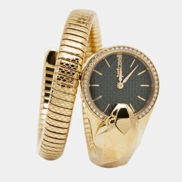 Pre Owned Just Cavalli Green Gold Plated Stainless Steel JC1L067M0035 Women's Wristwatch 26 mm