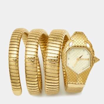 Pre Owned Just Cavalli Champagne Gold Plated Stainless Steel Glam Chic Snake 1L168 Women's Wristwatch 22 mm