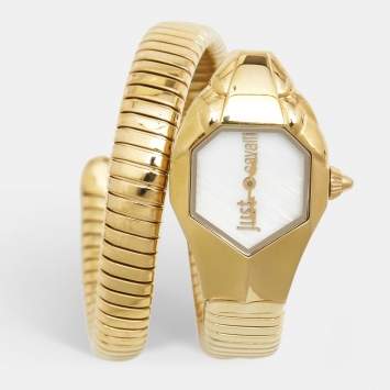 Pre Owned Just Cavalli Mother Of Pearl Gold Plated Stainless Steel Serpent 1L001 Women's Wristwatch 22 mm