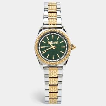 Pre Owned Just Cavalli Green Two Tone Stainless Steel Glam JC1L239M0105 Women's Wristwatch 30 mm 