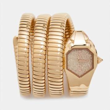 Pre Owned Just Cavalli Glittered Champagne Rose Gold Plated Stainless Steel Glam Chic JC1L115M0035 Women's Wristwatch 22 mm