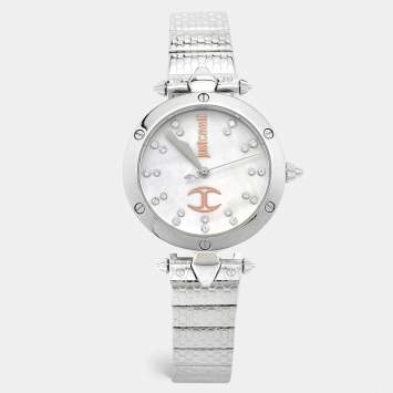Pre Owned Just Cavalli Mother Of Pearl Stainless Steel JC Logo JC1L122M0055 Women's Wristwatch 36 mm
