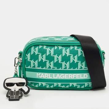 Pre Owned Karl Lagerfeld Green Monogram Coated Canvas and Leather K/Ikonik Camera Bag