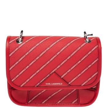 Pre Owned Karl Lagerfeld Red Coated Canvas K/Stripe Logo Crossbody Bag    