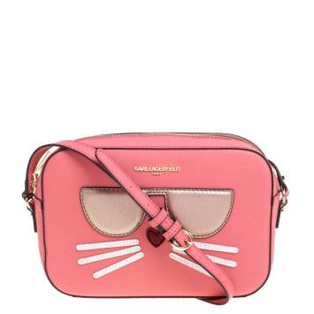مملوكة مسبقًا Karl Lagerfeld Pink Leather Maybelle Choupette Crossbody Bag