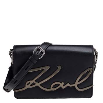 Pre Owned Karl Lagerfeld Black Leather Medium K/Signature Shoulder Bag