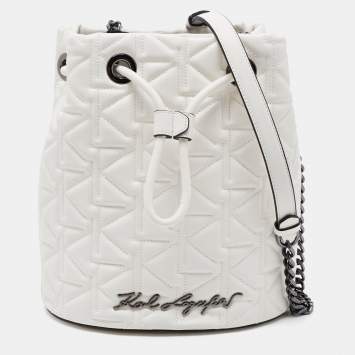 Pre Owned Karl Lagerfeld White Quilted Leather Drawstring Bucket Bag