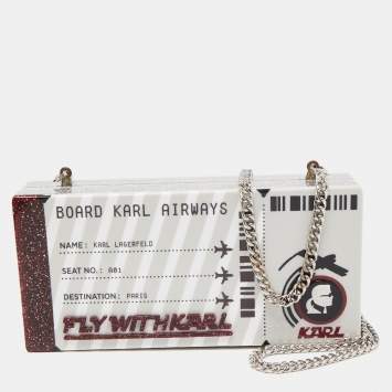 Pre Owned Karl Lagerfeld Multicolor Glitter Acrylic Minaudiere K/Jet Boarding Pass Chain Clutch