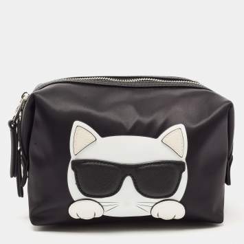 Pre Owned Karl Lagerfeld Black Nylon and Leather K/Ikonik Choupette Cosmetic Pouch