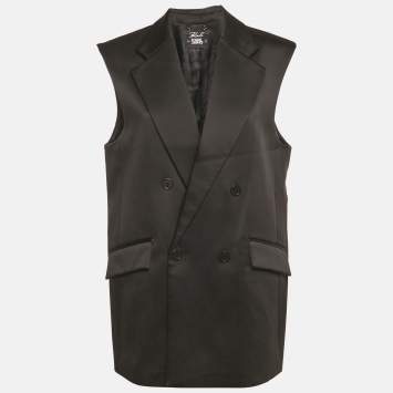 Karl Lagerfeld Black Satin Pleats Detail Tailored Gilet M