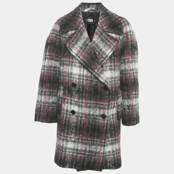 Pre Owned Karl Lagerfeld Grey/Pink Check Wool Tailored Coat S
