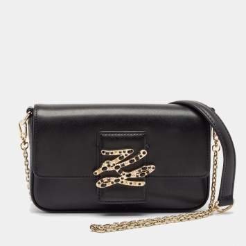 Pre Owned Karl Lagerfeld Black Leather K/Autograph Sparkle Shoulder Bag