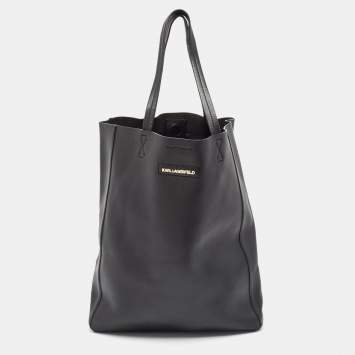 Pre Owned Karl Lagerfeld Black Leather Vertical Tote