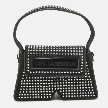Pre Owned Karl Lagerfeld Black Suede Nano Crystals Ikon/K Bag