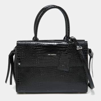 Pre Owned Karl Lagerfeld Black Croc Embossed Leather Tote