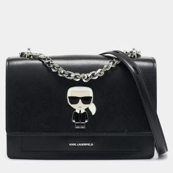 Pre Owned Karl Lagerfeld Black Leather K/Ikonik Flap Chain Shoulder Bag