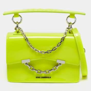 Karl Lagerfeld Neon Yellow Patent Leather Mini K/Karl Seven Top Handle Bag