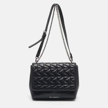 Pre Owned Karl Lagerfeld Black Leather K/Kuilted Flap Shoulder Bag