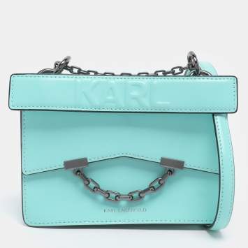 Pre Owned Karl Lagerfeld Turquoise Leather K/Seven 2.0 Crossbody Bag