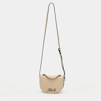 Pre Owned Karl Lagerfeld Light Beige Quilted Leather K/Signature Convertible Belt Bag