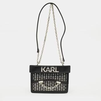 Pre Owned Karl Lagerfeld Black/Silver Leather K/Seven Shoulder Bag