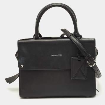 مملوكة مسبقًا Karl Lagerfeld K/Ikon Black Leather Top Handle Bag