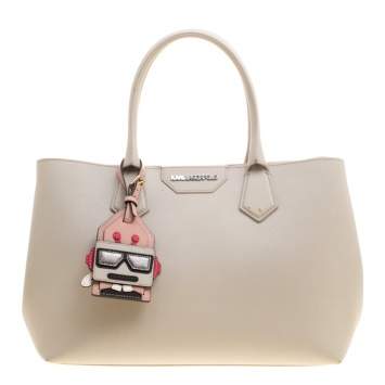 Pre Owned Karl Lagerfeld Grey Textured Leather Tote
